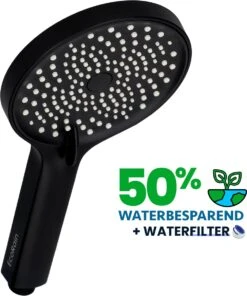 EcoRain™ Charly Waterbesparende Douchekop Zwart - 50% Waterbesparend - Regendouche 13 Cm - 3 Sproeistanden - Hoge Druk - Handdouche