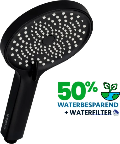 EcoRain™ Charly Waterbesparende Douchekop Zwart - 50% Waterbesparend - Regendouche 13 Cm - 3 Sproeistanden - Hoge Druk - Handdouche