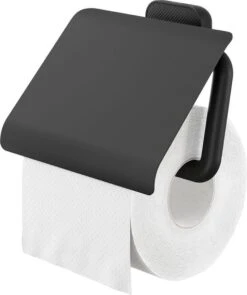 Tiger Carv - Toiletrolhouder Met Klep - Zwart -Badkamer Kast Winkel 1005x1200