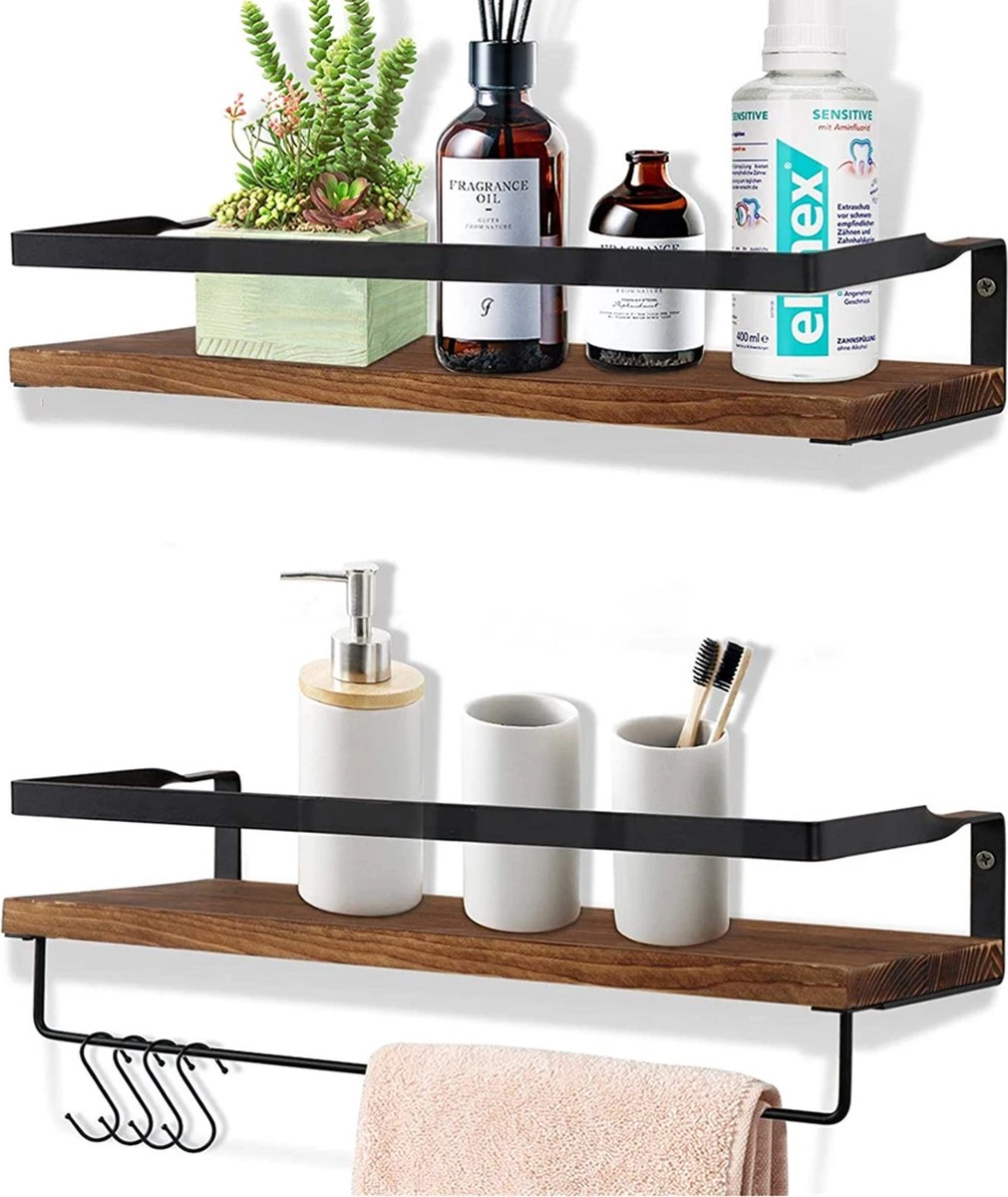 Zwevende Wandplank - 2 Stuks - 40cm - Handdoekhouder En 8 Haakjes - Badkamerplank Decoratieve Muur Opbergplanken Voor Badkamer Slaapkamer, Woonkamer, Keuken Plank 1 Zwevende Wandplank - 2 Stuks - 40cm - Handdoekhouder En 8 Haakjes - Badkamerplank Decoratieve Muur Opbergplanken Voor Badkamer Slaapkamer, Woonkamer, Keuken Plank