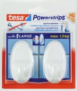 Tesa Powerstrips Haken Large - Wit - 2 Stuks 16 Tesa Powerstrips Haken Large - Wit - 2 Stuks -Badkamer Kast Winkel 1027x1200