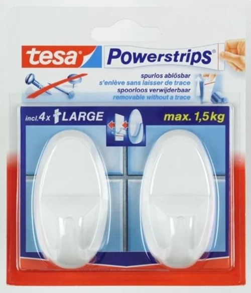 Tesa Powerstrips Haken Large - Wit - 2 Stuks 16 Tesa Powerstrips Haken Large - Wit - 2 Stuks -Badkamer Kast Winkel 1027x1200
