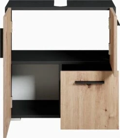 Badplaats Wastafel Onderkast Mars 60 Cm X 30 Cm X 60 Cm - Zwart Met Eiken - Badkamerkast – Staand Wastafelmeubel -Badkamer Kast Winkel 1039x1200 3