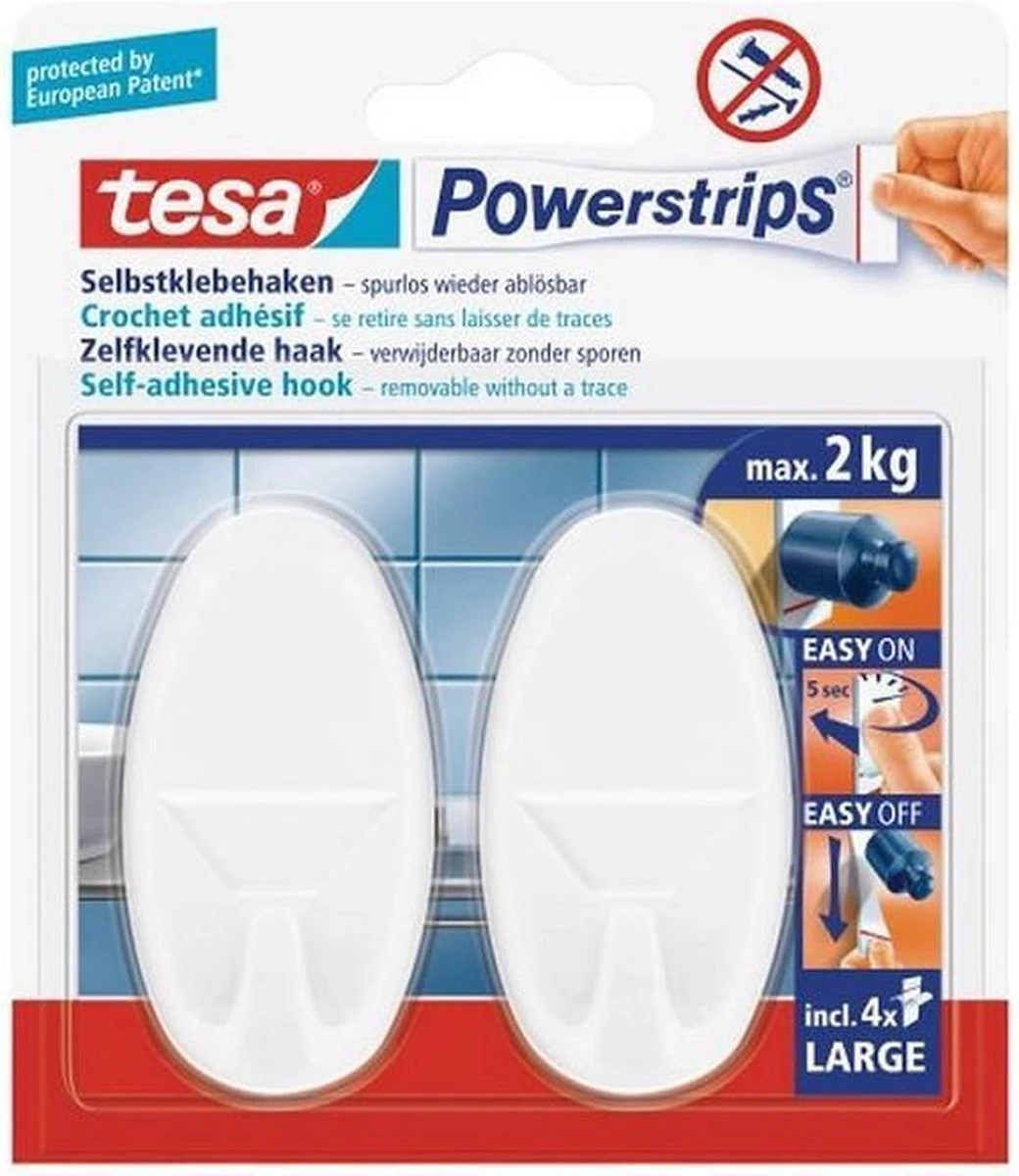 Tesa Powerstrips Haken Large - Wit - 2 Stuks 1 Tesa Powerstrips Haken Large - Wit - 2 Stuks