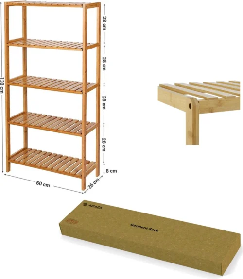 Badkamer Rek Met 5 Etages - Opbergrek Met Verstelbare Planken - 130 Cm Hoog En 60 Cm Breed - Bamboe 6 Badkamer Rek Met 5 Etages - Opbergrek Met Verstelbare Planken - 130 Cm Hoog En 60 Cm Breed - Bamboe -Badkamer Kast Winkel 1044x1200 1