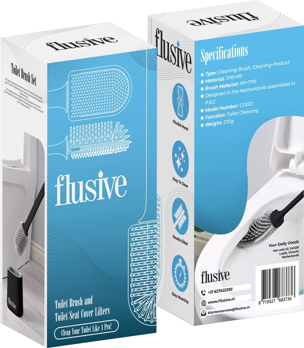 Flusive WC Borstel Met Houder Inclusief Ophangsysteem - Siliconen Toiletborstel - 2 Lifters - Flexibel - Zwart 9 Flusive WC Borstel Met Houder Inclusief Ophangsysteem - Siliconen Toiletborstel - 2 Lifters - Flexibel - Zwart - Afbeelding 9