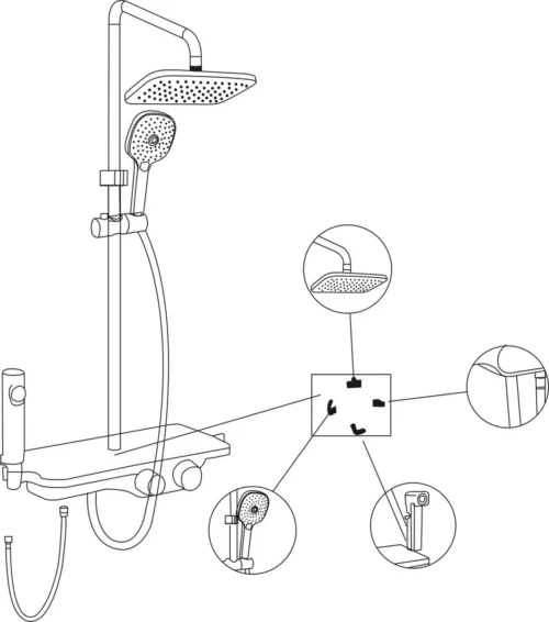 Regendoucheset - 30 Cm - Zwart - Thermostaatkraan, Handdouche & Sproeier -Badkamer Kast Winkel 1061x1200 2