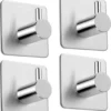 Handdoekhaak Set Zonder Boren RVS Vierkant Zelfklevend - Badjas - Theedoek Hanger - Keuken - Badkamer - Handdoek Haakjes
