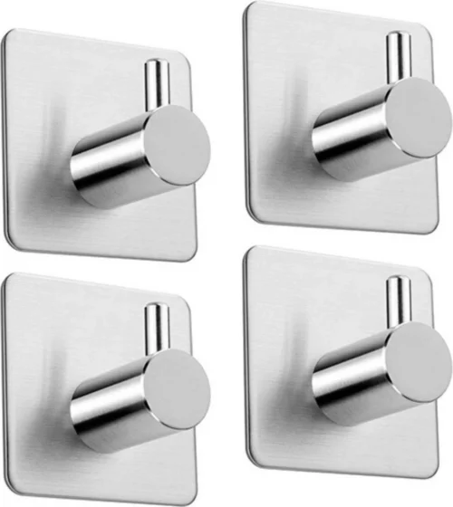 Handdoekhaak Set Zonder Boren RVS Vierkant Zelfklevend - Badjas - Theedoek Hanger - Keuken - Badkamer - Handdoek Haakjes