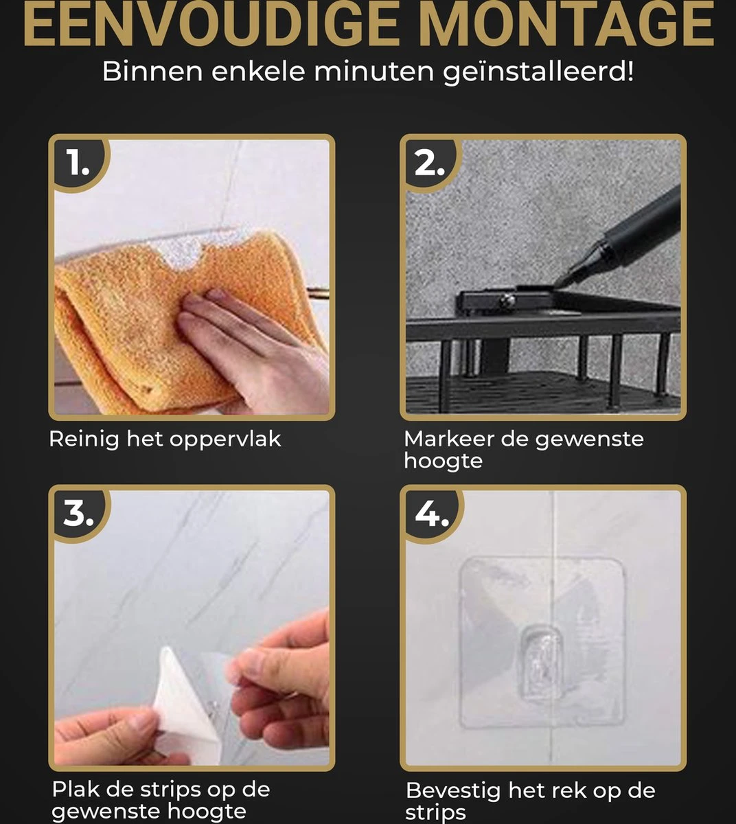 HGMD® Doucherek Zonder Boren - 1 Stuk - Zwart - Zelfklevend Doucherek –Badkamerrek - Badrek - Keukenrek - Doucherek Hangend – Badkamer Accessoires - Kruidenrek 2 HGMD® Doucherek Zonder Boren - 1 Stuk - Zwart - Zelfklevend Doucherek –Badkamerrek - Badrek - Keukenrek - Doucherek Hangend – Badkamer Accessoires - Kruidenrek - Afbeelding 2