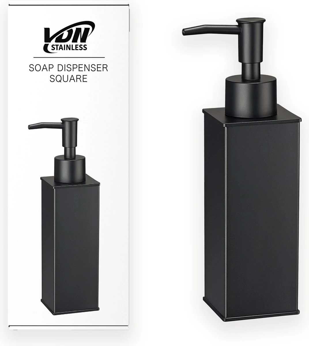 VDN Stainless Zeeppompje - Zeepdispenser - Zeeppompje Vrijstaand - Zwart - Vierkant - RVS 7 VDN Stainless Zeeppompje - Zeepdispenser - Zeeppompje Vrijstaand - Zwart - Vierkant - RVS - Afbeelding 7