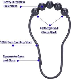 BOTC Gordijnringen - 12 Stuks Gordijn Haken - Gordijnhaken- RVS Gordijn Ringen Voor Gordijn Roede - Zwart -Badkamer Kast Winkel 1080x1200 3