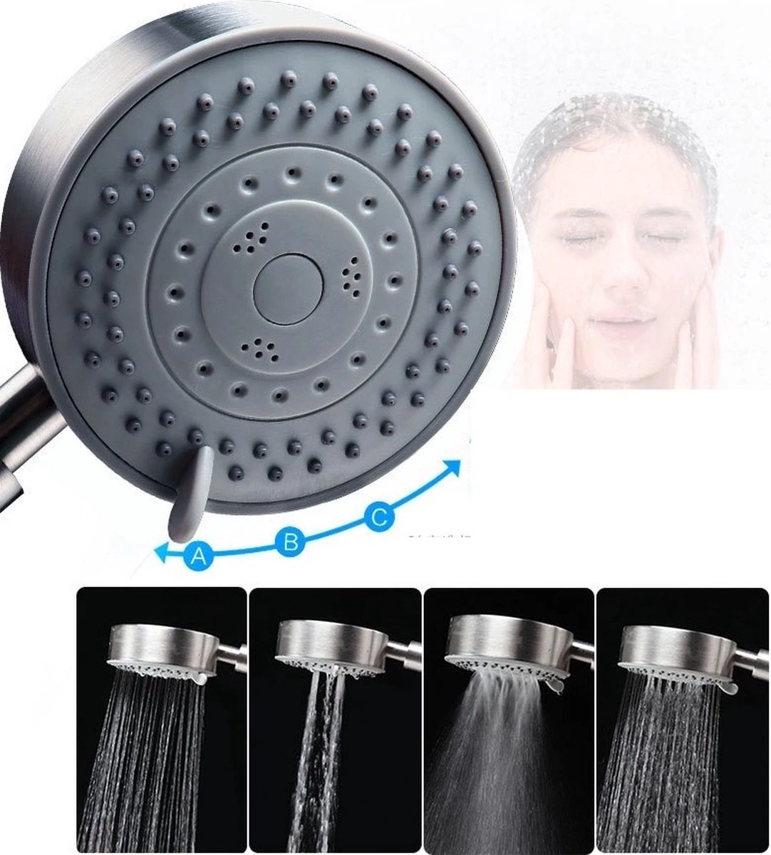 IBright Douchekop Met Slang En Wandhouder - RVS Zilver - 5 Functies – Handdouche – Hoofddouche Inclusief Wandhouder Zonder Boren 2 IBright Douchekop Met Slang En Wandhouder - RVS Zilver - 5 Functies – Handdouche – Hoofddouche Inclusief Wandhouder Zonder Boren - Afbeelding 2