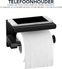 Toiletrolhouder Met Plankje - Zelfklevend Of Boren - WC Rolhouder - Incl. Handdoekhaakjes - Zwart -Badkamer Kast Winkel 1085x1200