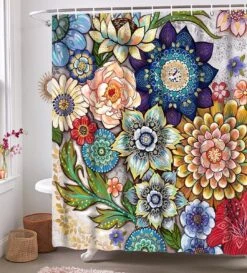 Ulticool Douchegordijn - Bloemen Natuur Kunst - 180 X 200 Cm - Semi Transparant - Met 12 Ringen Wit - Anti Schimmel - Multi Color -Badkamer Kast Winkel 1086x1200 7