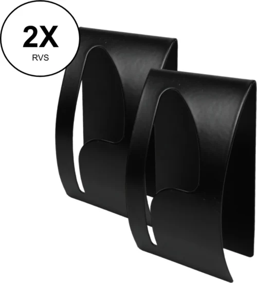 2x PD® - Handdoekhaakjes RVS Zwart - Handdoekhouder - Theedoek Haakje - Zelfklevend - RVS - Zonder Boren - Badkamer Geschikt