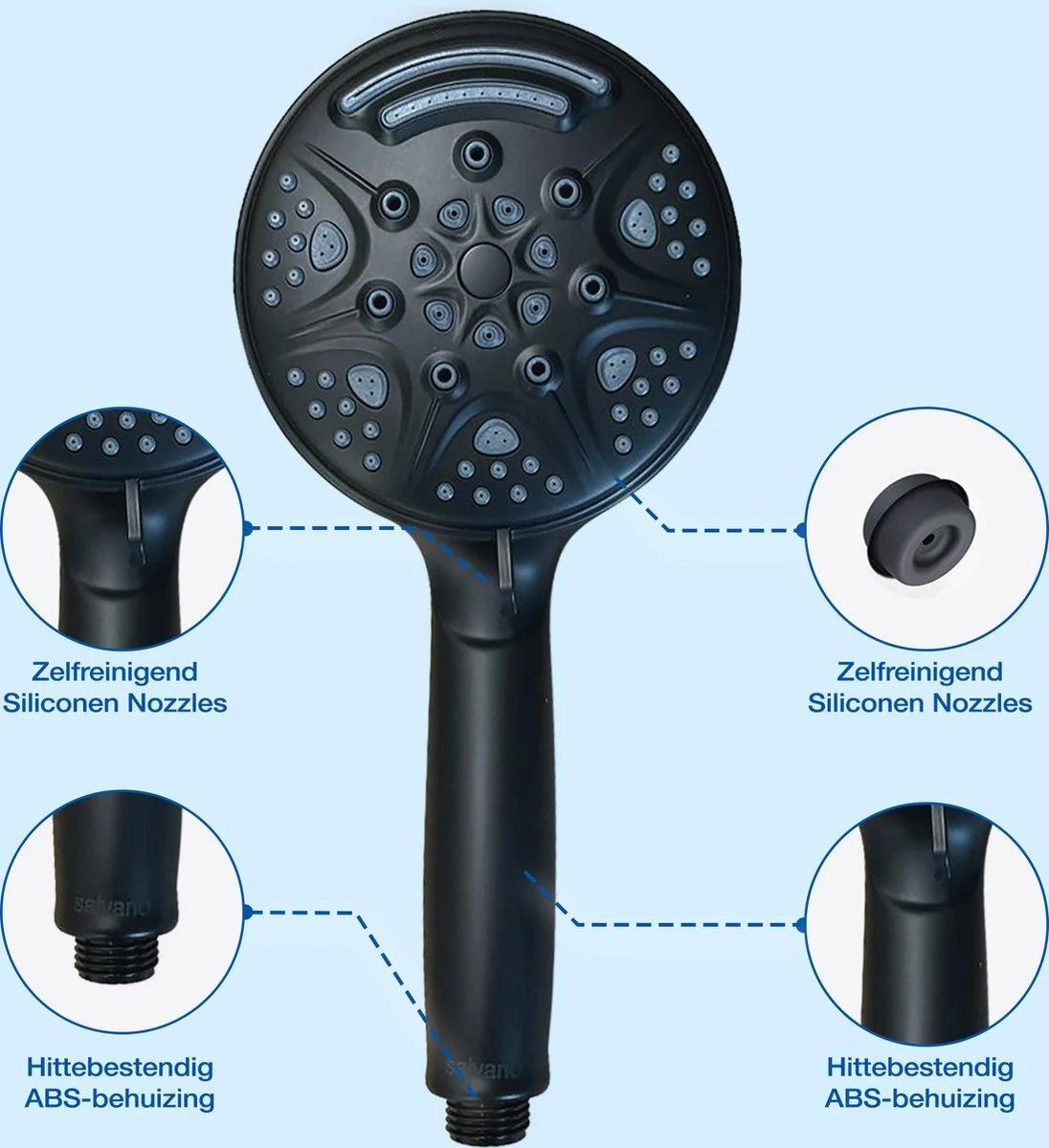 Salvano Douchekop - Waterbesparend - Hoge Kwaliteit - Handdouche - 9 Standen - Zwart 2023 Pro 9 Salvano Douchekop - Waterbesparend - Hoge Kwaliteit - Handdouche - 9 Standen - Zwart 2023 Pro - Afbeelding 9