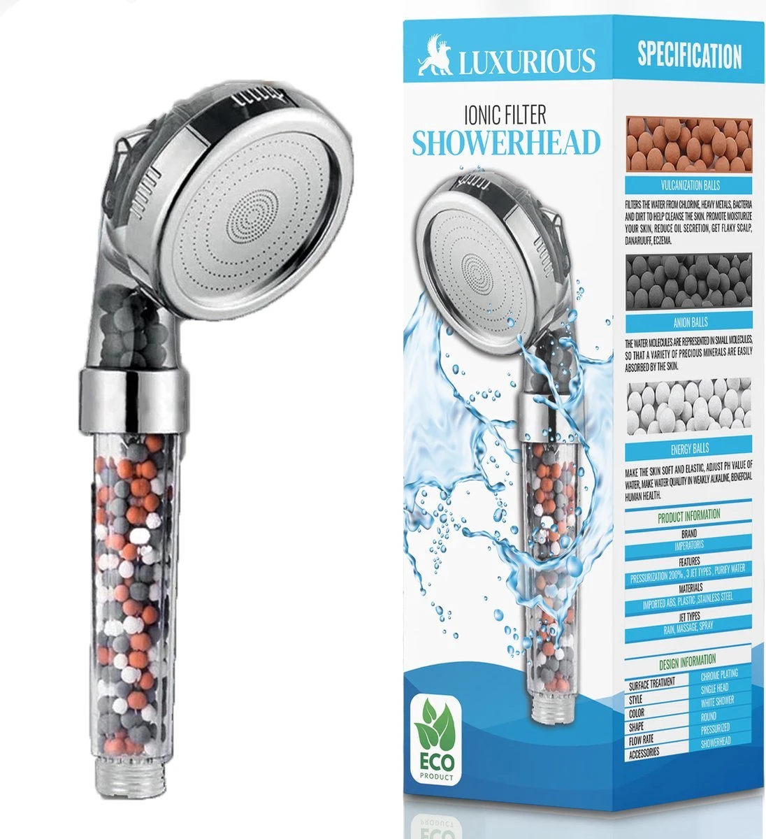 Imperatoris | Ionische Douchekop - Waterbesparend – Met Hoge Druk En Filter – Regendouche 1 Imperatoris | Ionische Douchekop - Waterbesparend – Met Hoge Druk En Filter – Regendouche