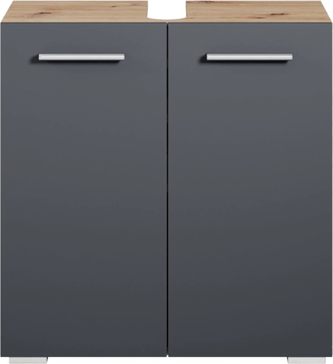 Wastafelkast Jupiter 60 X 30 X 60 Cm Eiken Met Grijs, Badkamerkast Staand 2 Wastafelkast Jupiter 60 X 30 X 60 Cm Eiken Met Grijs, Badkamerkast Staand - Afbeelding 2