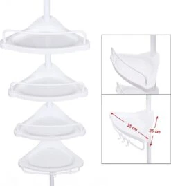 Merkloos Telescopisch Douche Rek Met 4 Lagen - Verstelbaar Bad / Douche Hoekrek Opbergrek - Uitschuifbaar Van 85-305 Cm - Wit -Badkamer Kast Winkel 1102x1200 3