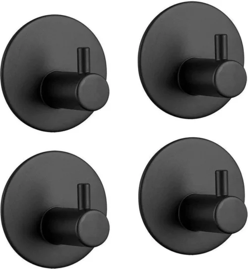 Merkloos Handdoekhaakjes Set Zelfklevend Handdoekhouders Voor Badkamer En Keuken - 4 Stuks - RVS Mat Zwart