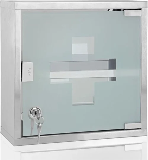 Hoffmanns RVS Medicijnkastje - Glazen Medicijnkast - Badkamerkast - 25x25x12 Cm