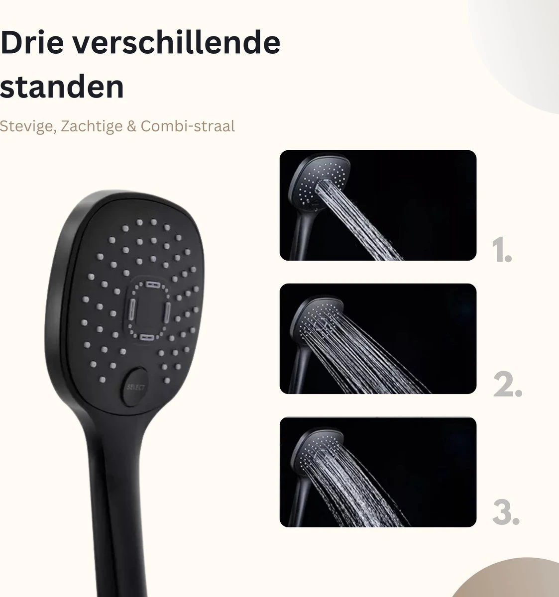Belliese Doucheset Select - Luxe Douchekop - Doucheslang - Douchekophouder - Douchekop Met Slang - Waterbesparende Douchekop - Badkamer Accessoires - Montage Zonder Boren - 3 Standen - Zwart - Select Knop 6 Belliese Doucheset Select - Luxe Douchekop - Doucheslang - Douchekophouder - Douchekop Met Slang - Waterbesparende Douchekop - Badkamer Accessoires - Montage Zonder Boren - 3 Standen - Zwart - Select Knop - Afbeelding 6