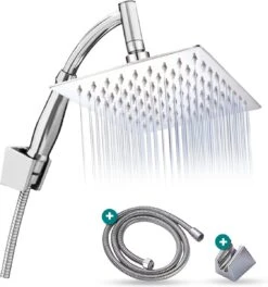 Merkloos Regendouchekop XL - Met Slang En Houder - Vierkant - ø 28 Cm - Handdouche - Hoge Druk