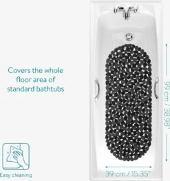 Navaris Badmat Anti-slip Voor Badkuip - Langwerpige Douchemat 99 X 39 Cm Met Steenmotief - Stijlvolle Badkuipmat Met Zuignappen - Zwart -Badkamer Kast Winkel 1126x1200 4