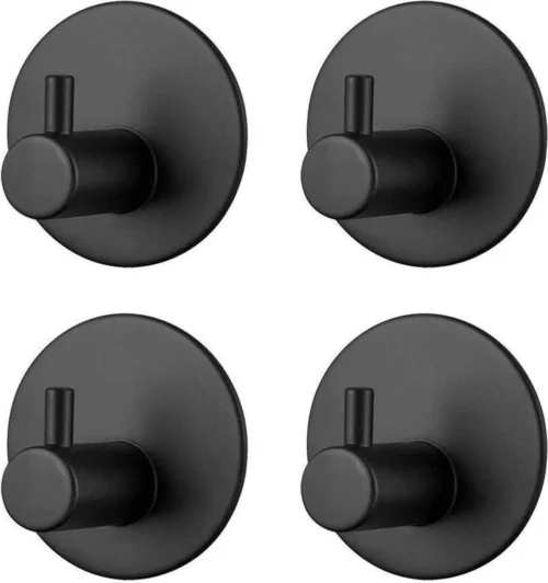 Trendfield Handdoekhaakjes Zelfklevend Rond - 4 Zwarte Handdoek Haakjes - Ronde Handdoekhaak - Zwart