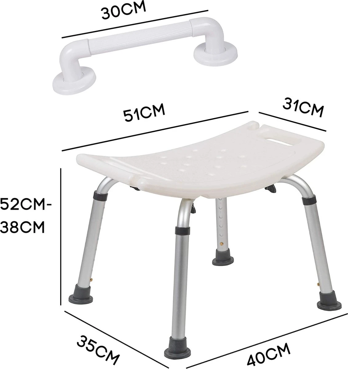 Life&Home Douchekruk - Wandbeugel Bijgeleverd - Douchestoel - 6 Hoogtes - Max 130 Kg - Handgrepen 7 Life&Home Douchekruk - Wandbeugel Bijgeleverd - Douchestoel - 6 Hoogtes - Max 130 Kg - Handgrepen - Afbeelding 7