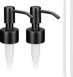 Navaris Roestvrijstalen Zeepdispenserkop Set X2 - Opschroefbare Pompkop Voor Flessen - 26-28 Mm Mondstuk Voor Vloeistof, Lotion - Zwart