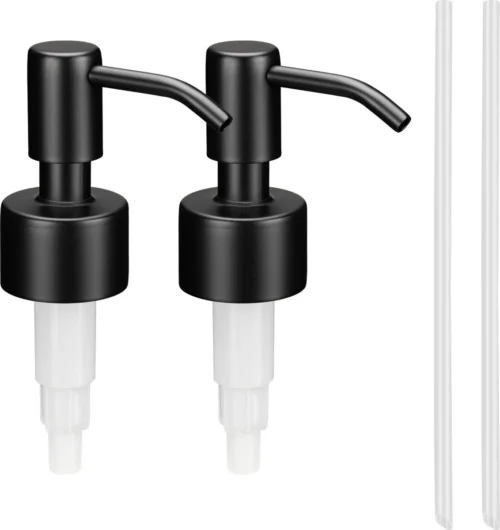 Navaris Roestvrijstalen Zeepdispenserkop Set X2 - Opschroefbare Pompkop Voor Flessen - 26-28 Mm Mondstuk Voor Vloeistof, Lotion - Zwart