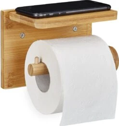Relaxdays Toiletrolhouder Met Plankje - Wc-rolhouder Bamboe - Rolhouder Toilet - Hout
