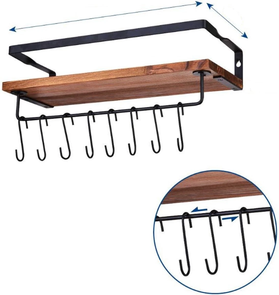 Zwevende Wandplank - 2 Stuks - 40cm - Handdoekhouder En 8 Haakjes - Badkamerplank Decoratieve Muur Opbergplanken Voor Badkamer Slaapkamer, Woonkamer, Keuken Plank 2 Zwevende Wandplank - 2 Stuks - 40cm - Handdoekhouder En 8 Haakjes - Badkamerplank Decoratieve Muur Opbergplanken Voor Badkamer Slaapkamer, Woonkamer, Keuken Plank - Afbeelding 2