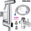 BetterSells® Bidet Handdoucheset - Shattaf - Bidet Sproeier Uit Geborsteld RVS - Inclusief Slang, T-stuk & Wandhouder