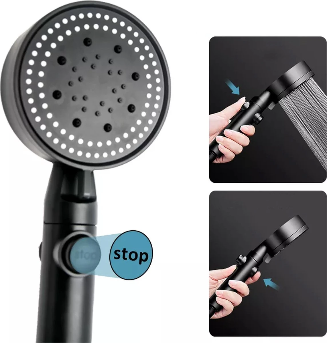 Merkloos Waterbesparende Douchekop - Handdouche - Regendouche - Met ECO STOP Knop - 5 Standen - ABS - Zwart 2 Merkloos Waterbesparende Douchekop - Handdouche - Regendouche - Met ECO STOP Knop - 5 Standen - ABS - Zwart - Afbeelding 2