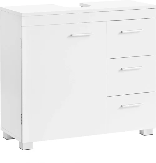 Signature Home Beirut Wastafel - Badkamerkast Met 3 Grote Lades - Badkamerkast - 2 Vakken Achter De Deur - Badkameronderkast Met Poten - 30 X 70 X 64 Cm - Wit