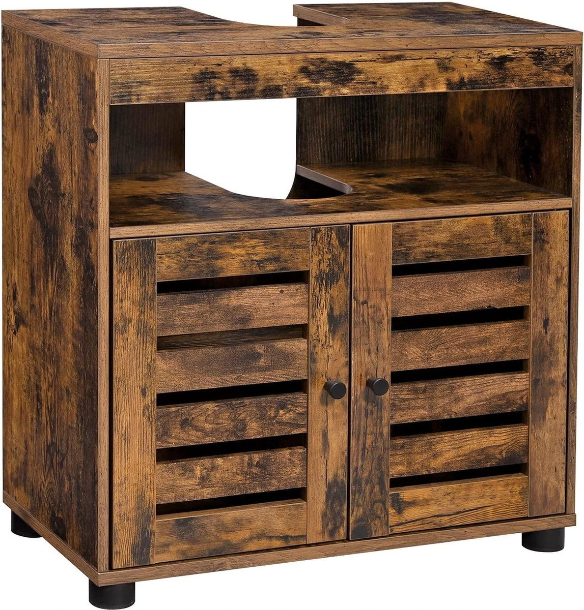 Nancy's Gaboury Badkamermeubel - Wastafelonderkast - Uitsparing - Open Vak - Openslaande Deuren - Industrieel - Bruin - Zwart - Bewerkt Hout - 60 X 30 X 63 Cm 1 Nancy's Gaboury Badkamermeubel - Wastafelonderkast - Uitsparing - Open Vak - Openslaande Deuren - Industrieel - Bruin - Zwart - Bewerkt Hout - 60 X 30 X 63 Cm