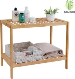 Merkloos Decopatent® Houten Bankje Van Bamboe - Badkamer - Opbergrek - Badkamerkast Rek - Open Badkamerbankje - Opbergen Handdoeken Rek -Badkamer Kast Winkel 1147x1200 3