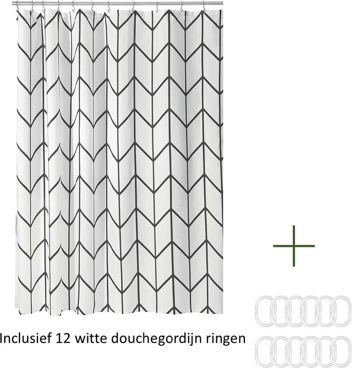 Douchegordijn Badkamer Accessoires - Visgraad - Zwart/Wit- 180x200 Cm 6 Douchegordijn Badkamer Accessoires - Visgraad - Zwart/Wit- 180x200 Cm - Afbeelding 6