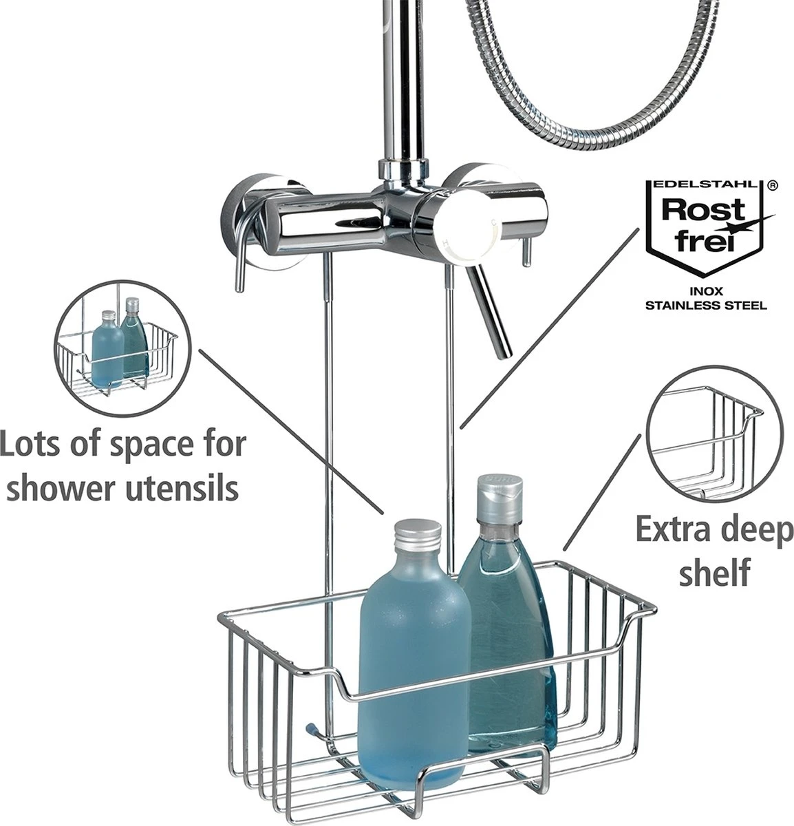 WENKO Doucherek Milo 25x36cm RVS Glanzend - Doucherek Zonder Boren - Doucherek Hangend 4 WENKO Doucherek Milo 25x36cm RVS Glanzend - Doucherek Zonder Boren - Doucherek Hangend - Afbeelding 4