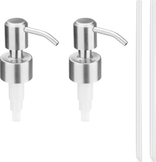 Navaris Roestvrijstalen Zeepdispenserkop Set X2 - Opschroefbare Pompkop Voor Flessen - 22-24 Mm Mondstuk Voor Vloeistof, Lotion - Zilverkleurig