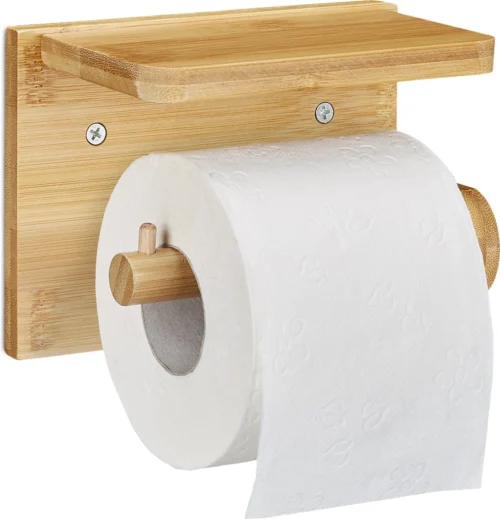 Relaxdays Toiletrolhouder Met Plankje - Wc-rolhouder Bamboe - Rolhouder Toilet - Hout -Badkamer Kast Winkel 1156x1200