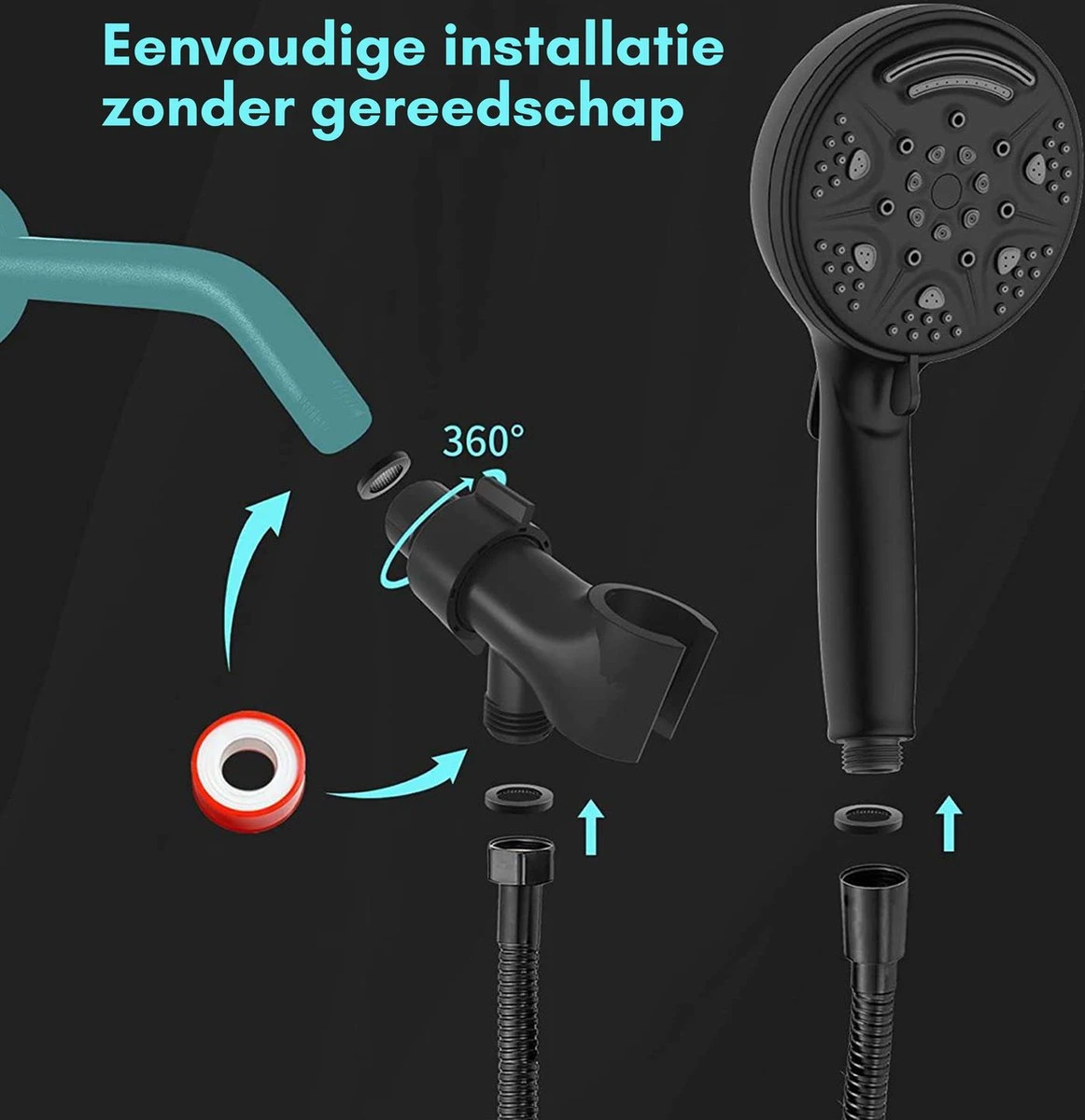 Salvano Douchekop - Waterbesparend - Hoge Kwaliteit - Handdouche - 9 Standen - Zwart 2023 Pro 3 Salvano Douchekop - Waterbesparend - Hoge Kwaliteit - Handdouche - 9 Standen - Zwart 2023 Pro - Afbeelding 3