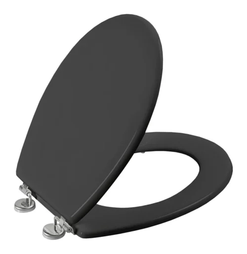 Allibert Wc-bril BOLIVA - Geperst Hout - Verchroomde Scharnieren - Grijs Gelakt