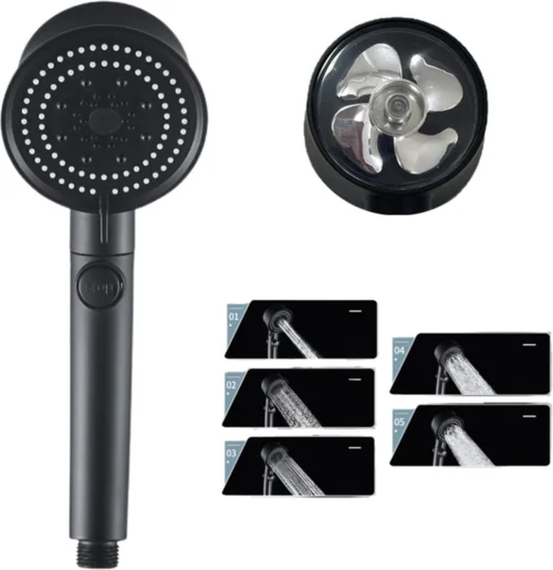 Merkloos Waterbesparende Douchekop - Handdouche - Regendouche - Met ECO STOP Knop - 5 Standen - ABS - Zwart