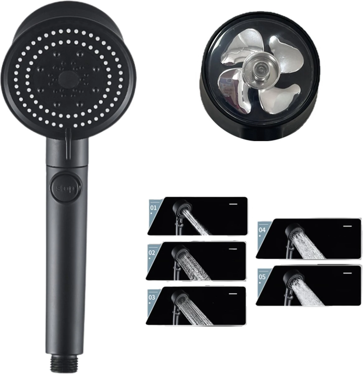 Merkloos Waterbesparende Douchekop - Handdouche - Regendouche - Met ECO STOP Knop - 5 Standen - ABS - Zwart 1 Merkloos Waterbesparende Douchekop - Handdouche - Regendouche - Met ECO STOP Knop - 5 Standen - ABS - Zwart