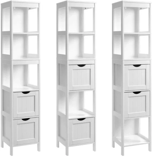Hoge Badkamer Kast Met 2 Laden En 3 Open Vakken - 30 X 30 X 143,5 Cm - Wit -Badkamer Kast Winkel 1166x1200 7