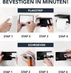 Toiletrolhouder Met Plankje - Zelfklevend Of Boren - WC Rolhouder - Incl. Handdoekhaakjes - Zwart -Badkamer Kast Winkel 1167x1200